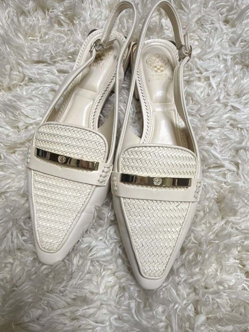 Vince Camuto Size 9 Slingback Loafer Heels White